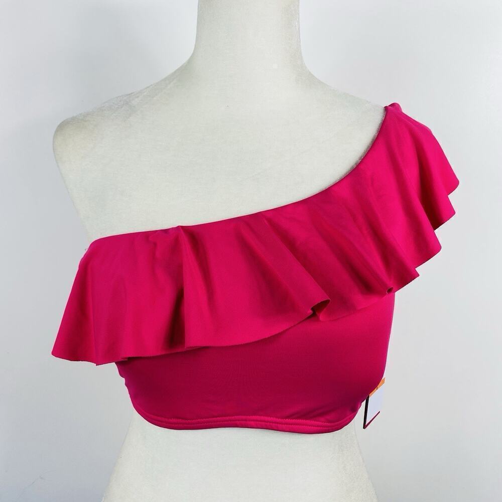 Vince Camuto Size Small Ruffle One Shoulder Bikini Swim Top Pink